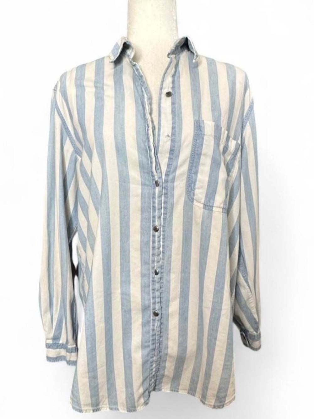 💜 Retro Milano Sport Blue/White Stripe Long Sleeve Button Down (M)